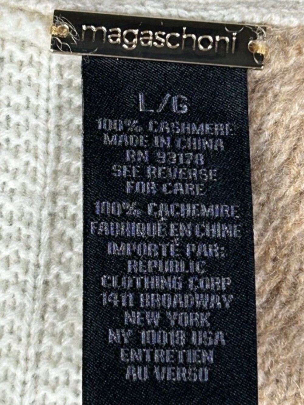 Magaschoni Womens Cashmere Cream Brown Colorblock Knit Cardigan L Boxy Cozy Luxe - Picture 9 of 11